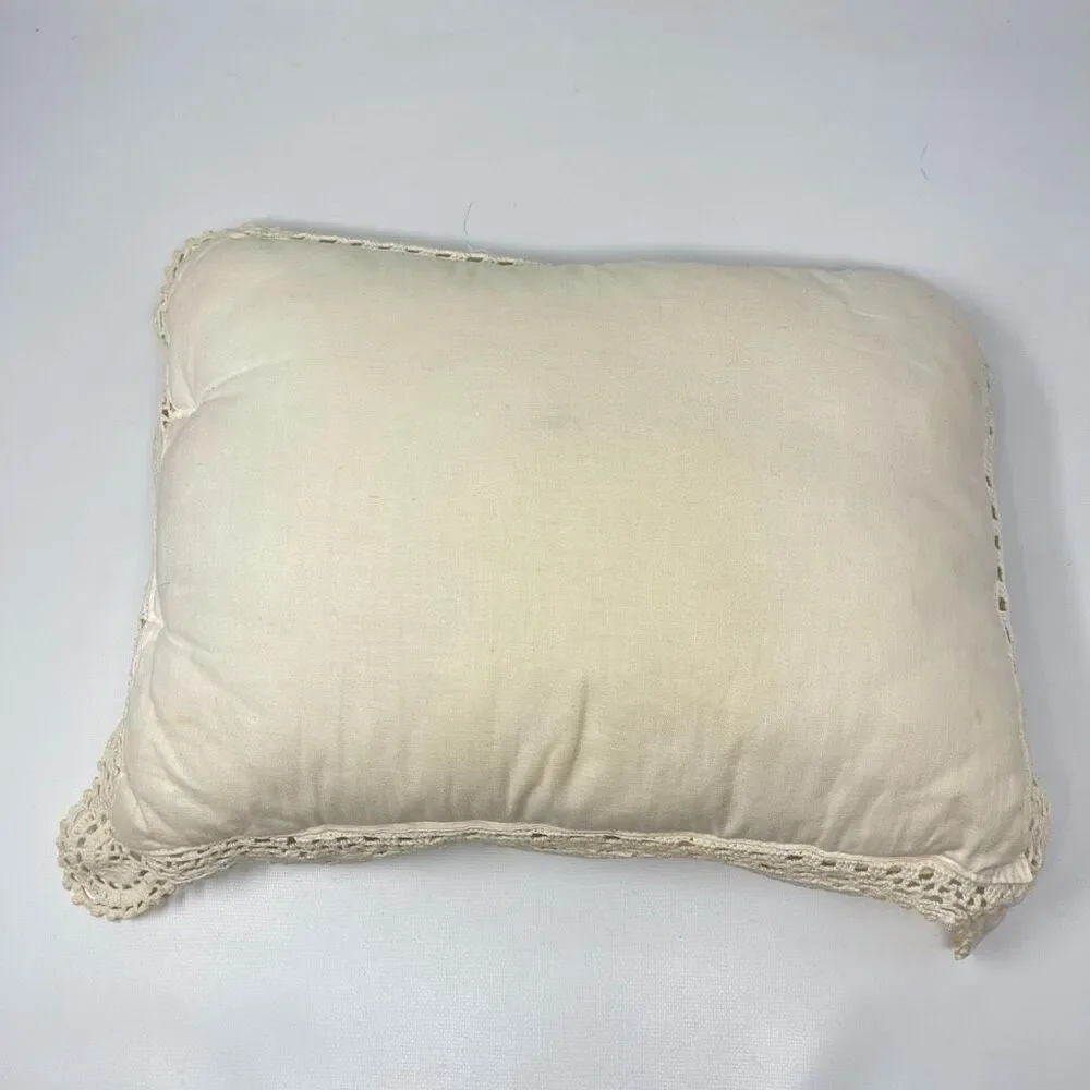 Vintage Hand Crochet Lace Throw Pillow Cover Cream Cotton Floral Boho 16x10